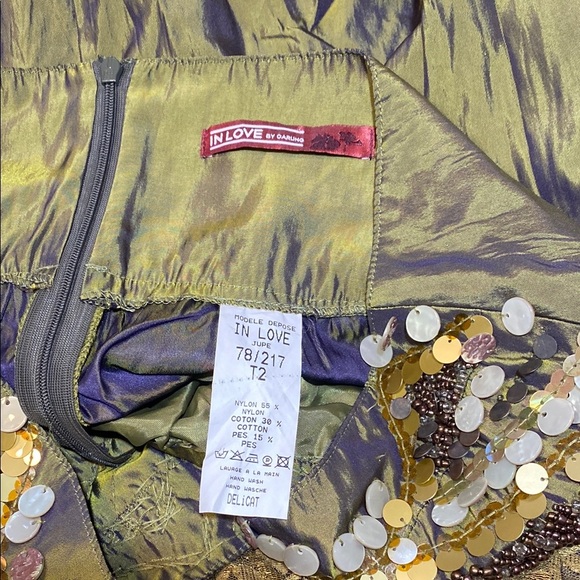 In Love Paris by Carling Metallic Green Boho Embellished Ruffled Midi Skirt - Picture 2 of 8